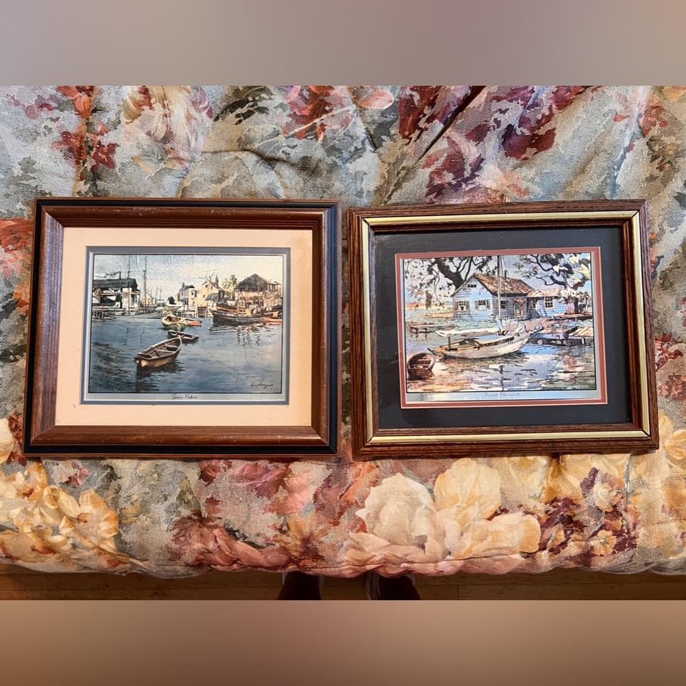 Vintage Lionel Barrymore tin foil nautical cabin boat lake ocean framed wall art